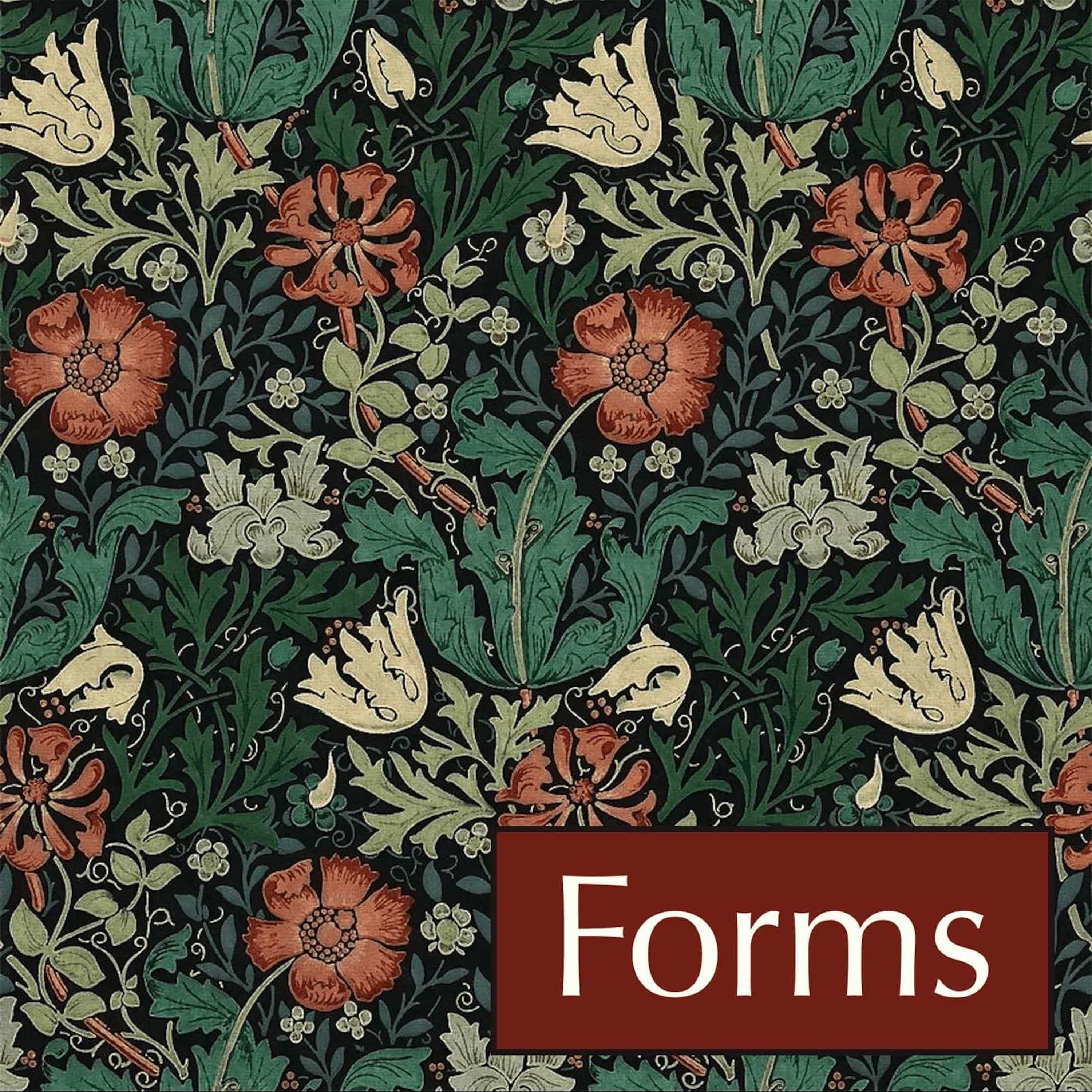 Forms Podcast cover art featuring a fine floral pattern by William Morris
